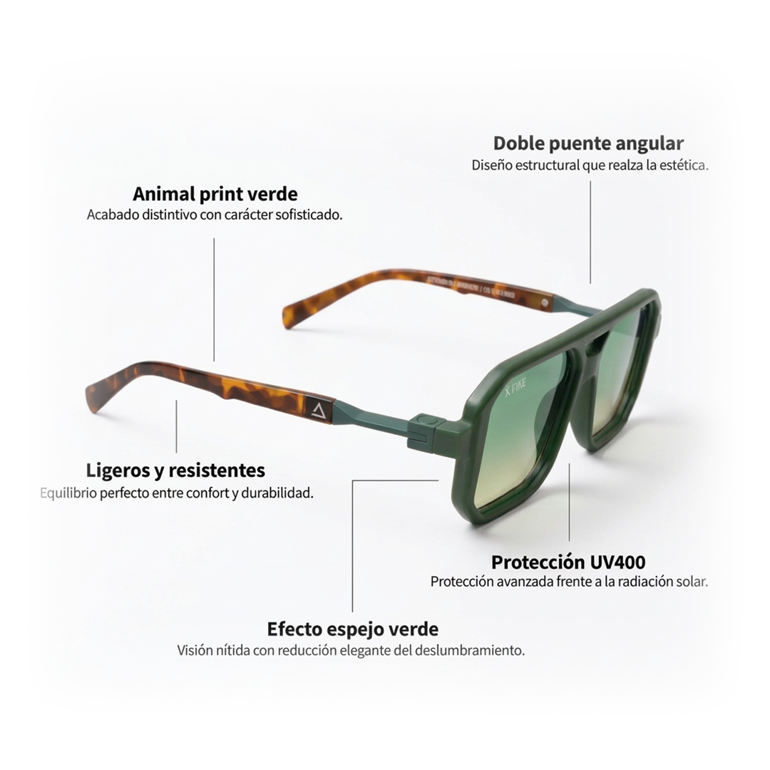 Lente de sol animal print verde Bali 2.0 / Verde UV400 X FIRE