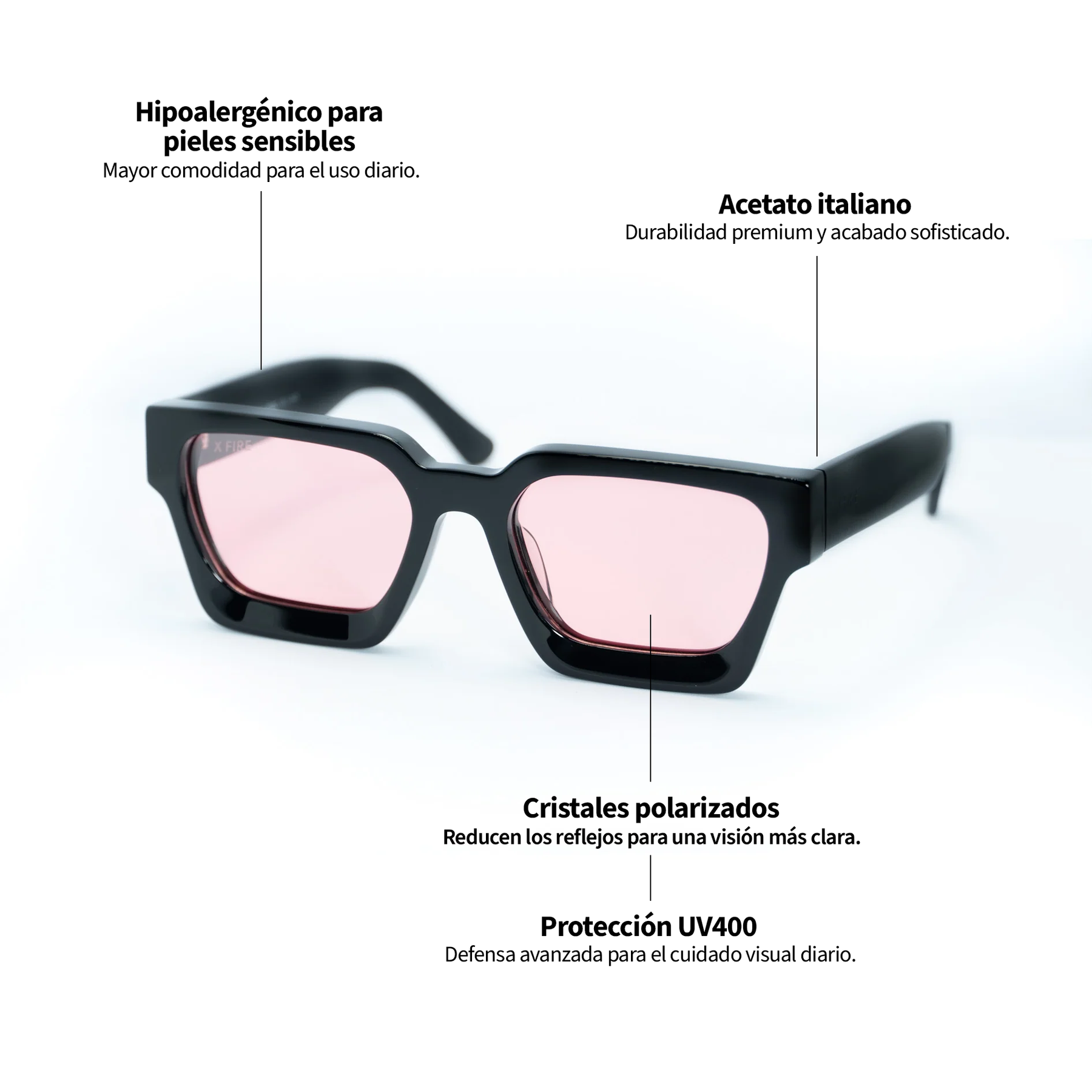 Lente de sol Negro Spargi / Rosado UV400 X FIRE