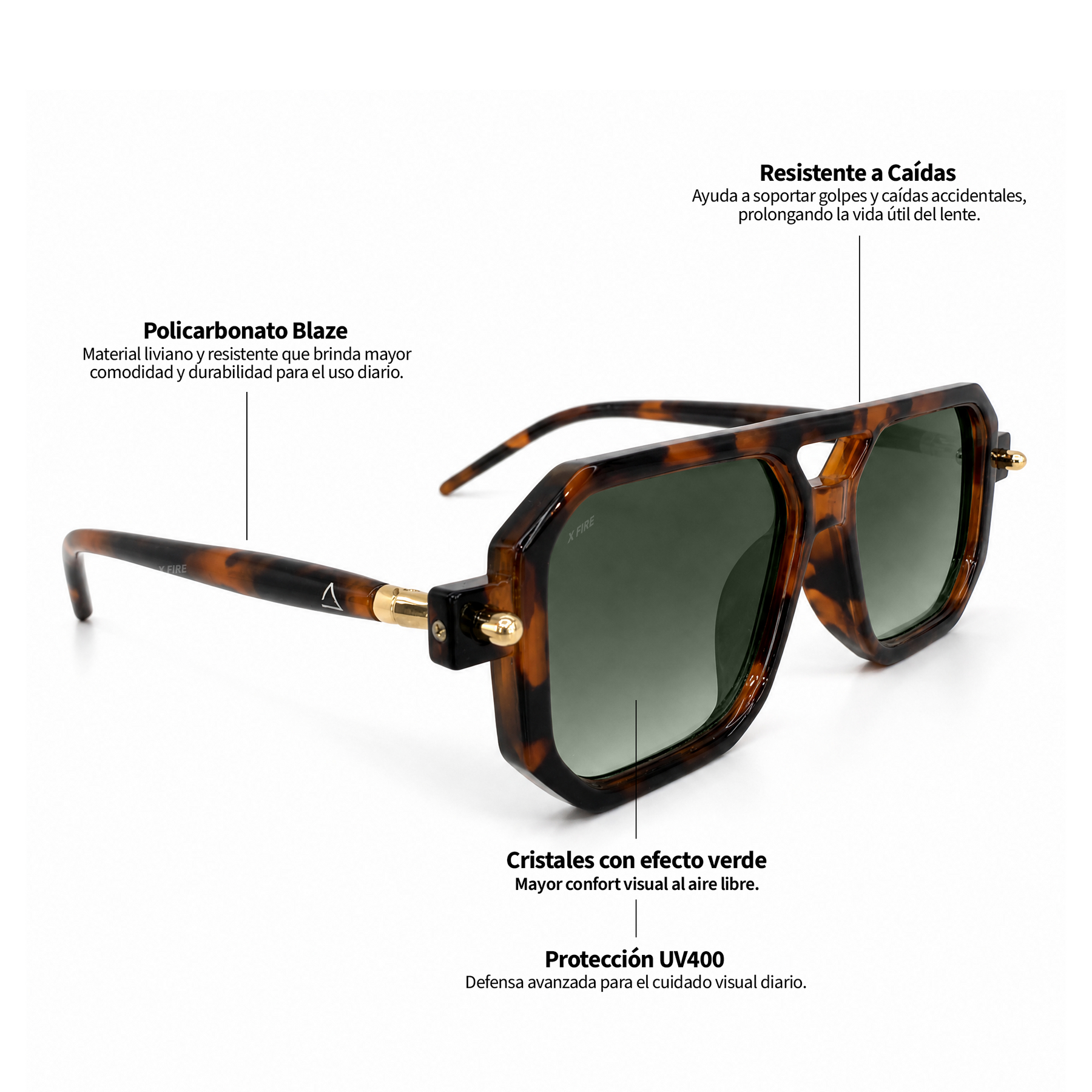 Lente de sol Bali Animal Print / Verde UV400 XFIRE